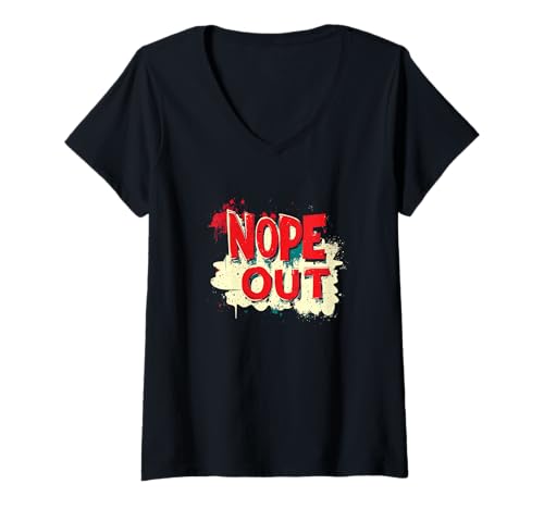 Damen Buntes Statement-Kostüm mit Nope Out T-Shirt mit V-Ausschnitt Damen Buntes Statement-Kostüm mit Nope Out T-Shirt mit V-Ausschnitt von Funny Nope Outfit