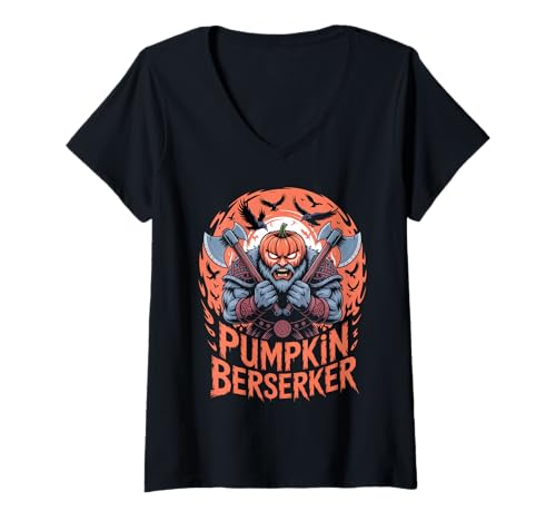 Damen Nordic Mythology Pumpkin - Halloween Viking Berserker T-Shirt mit V-Ausschnitt Damen Nordic Mythology Pumpkin - Halloween Viking Berserker T-Shirt mit V-Ausschnitt von Funny Norse Halloween Berserker for Norseman