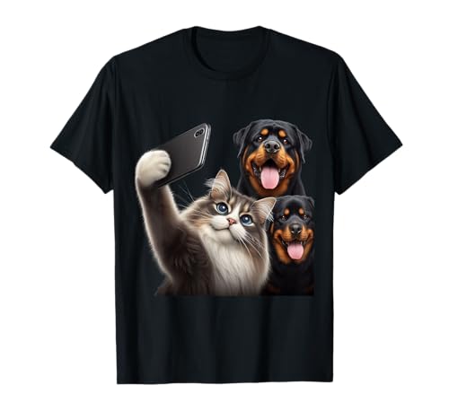Norwegische Waldkatze Selfie Rottweiler Hunde Männer Frauen Kinder T-Shirt Norwegische Waldkatze Selfie Rottweiler Hunde Männer Frauen Kinder T-Shirt von Funny Norwegian Forest Cat T Shirt Tee Shirts