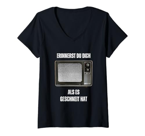 Damen Retro Vintage TV Static Remember When It Snowed Deutsch T-Shirt mit V-Ausschnitt Damen Retro Vintage TV Static Remember When It Snowed Deutsch T-Shirt mit V-Ausschnitt von Funny Nostalgia Humor Gifts