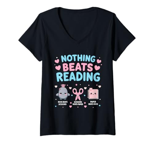 Damen Nichts geht über Reading Rock, Papierschere, lustiger Buchliebhaber T-Shirt mit V-Ausschnitt Damen Nichts geht über Reading Rock, Papierschere, lustiger Buchliebhaber T-Shirt mit V-Ausschnitt von Funny Nothing Beats Reading For Book Nerds Lovers