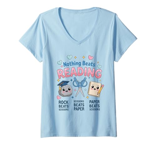 Damen Nichts geht über Reading Rock, Papierschere, lustiger Buchliebhaber T-Shirt mit V-Ausschnitt Damen Nichts geht über Reading Rock, Papierschere, lustiger Buchliebhaber T-Shirt mit V-Ausschnitt von Funny Nothing Beats Reading For Book Nerds Lovers