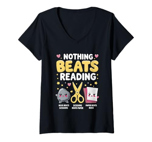 Damen Nichts geht über Reading Rock, Papierschere, lustiger Buchliebhaber T-Shirt mit V-Ausschnitt Damen Nichts geht über Reading Rock, Papierschere, lustiger Buchliebhaber T-Shirt mit V-Ausschnitt von Funny Nothing Beats Reading For Book Nerds Lovers