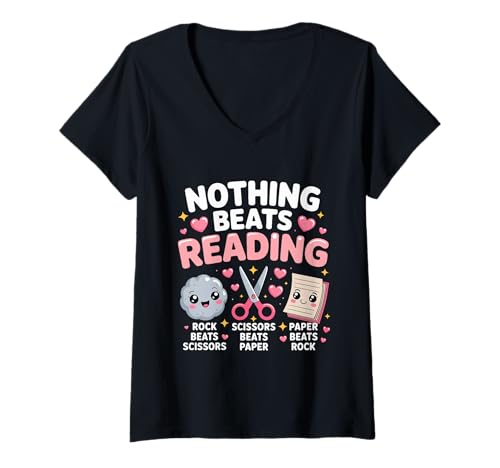 Damen Nichts geht über Reading Rock, Papierschere, lustiger Buchliebhaber T-Shirt mit V-Ausschnitt Damen Nichts geht über Reading Rock, Papierschere, lustiger Buchliebhaber T-Shirt mit V-Ausschnitt von Funny Nothing Beats Reading For Book Nerds Lovers