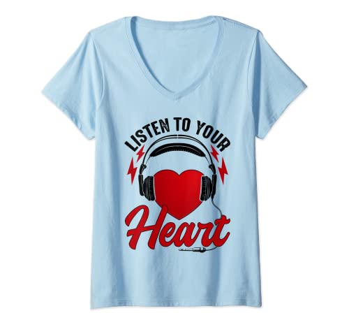Damen Hören Sie Ihr Herz Song Shirt Roxette mit Herz T-Shirt mit V-Ausschnitt von Funny Novelty Gift Shirts