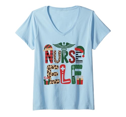 Damen Krankenschwester Elf Weihnachten Cute Nursing T-Shirt mit V-Ausschnitt von Funny Nurse Elf Christmas Cute Nursing