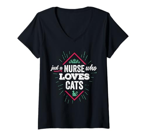 Damen Lustiger Katzenliebhaber Just a Nurse Who Loves Cats T-Shirt mit V-Ausschnitt Damen Lustiger Katzenliebhaber Just a Nurse Who Loves Cats T-Shirt mit V-Ausschnitt von Funny Nursing Just a Nurse who Loves Cats