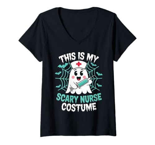 Damen Lustiges Geisterkrankenschwester Halloween, This is My Scary Nurse Kostüm T-Shirt mit V-Ausschnitt Damen Lustiges Geisterkrankenschwester Halloween, This is My Scary Nurse Kostüm T-Shirt mit V-Ausschnitt von Funny Nursing Spooky Ghost Halloween Costume Gifts