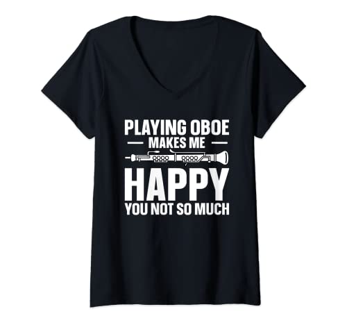 Damen Oboe Musiker Oboe Makes Me Happy Oboist T-Shirt mit V-Ausschnitt von Funny Oboe Clothing