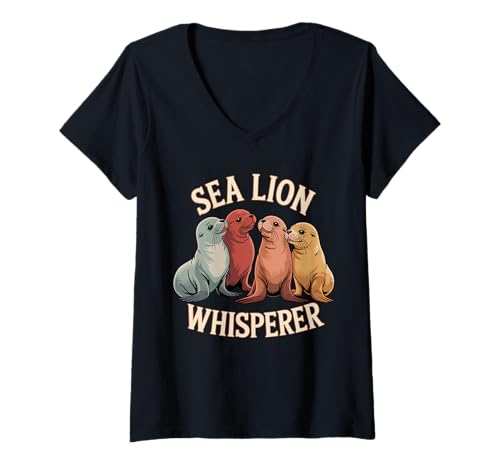 Damen Vintage Sea Lion Whisperer - Marine Animal Lover T-Shirt mit V-Ausschnitt von Funny Ocean Animal Seal Queen Sea Apparel