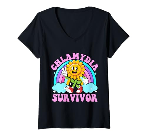 Damen Chlamydia Survivor Lustiges sarkastisches Meme Y2K peinlich T-Shirt mit V-Ausschnitt Damen Chlamydia Survivor Lustiges sarkastisches Meme Y2K peinlich T-Shirt mit V-Ausschnitt von Funny Oddly Inappropriate meme Chlamydia Survivor