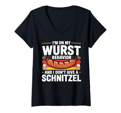 Damen Lustiges Oktoberfest Wurst Wurst Verhalten Dont Give Schnitzel T-Shirt mit V-Ausschnitt Damen Lustiges Oktoberfest Wurst Wurst Verhalten Dont Give Schnitzel T-Shirt mit V-Ausschnitt von Funny Oktoberfest Drinking Lover Costume Gifts