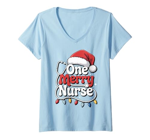 Damen Weihnachtsmütze mit Aufschrift One Merry Nurse T-Shirt mit V-Ausschnitt Damen Weihnachtsmütze mit Aufschrift One Merry Nurse T-Shirt mit V-Ausschnitt von Funny One Merry Nurse Christmas Santa Hat Nursing