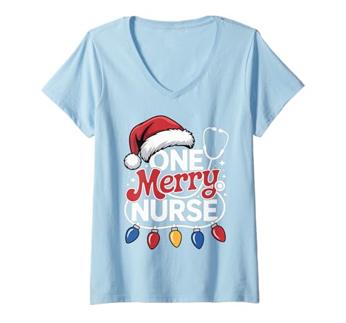 Damen Weihnachtsmütze mit Aufschrift One Merry Nurse T-Shirt mit V-Ausschnitt Damen Weihnachtsmütze mit Aufschrift One Merry Nurse T-Shirt mit V-Ausschnitt von Funny One Merry Nurse Christmas Santa Hat Nursing