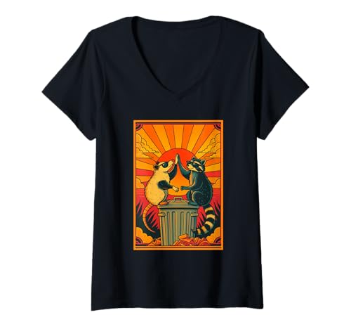 Damen Funny Opossum Raccoon Trash Can Sunset T-Shirt mit V-Ausschnitt Damen Funny Opossum Raccoon Trash Can Sunset T-Shirt mit V-Ausschnitt von Funny Opossum Raccoon Apparel