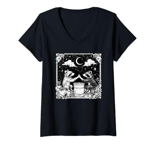 Damen Funny Opossum Raccoon Trash Can T-Shirt mit V-Ausschnitt Damen Funny Opossum Raccoon Trash Can T-Shirt mit V-Ausschnitt von Funny Opossum Raccoon Apparel