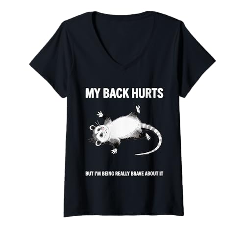Damen Mein Rücken TUT WEH Lustiges Opossum Spruch T-Shirt mit V-Ausschnitt Damen Mein Rücken TUT WEH Lustiges Opossum Spruch T-Shirt mit V-Ausschnitt von Funny Opossum Sarcasm And Relatable Sayings
