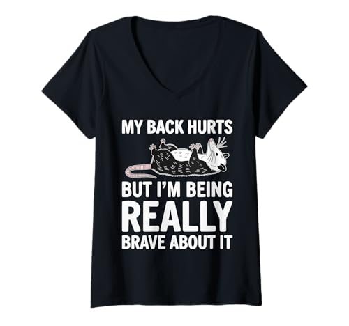 Damen Mein Rücken TUT WEH Lustiges Opossum Spruch T-Shirt mit V-Ausschnitt Damen Mein Rücken TUT WEH Lustiges Opossum Spruch T-Shirt mit V-Ausschnitt von Funny Opossum Sarcasm And Relatable Sayings