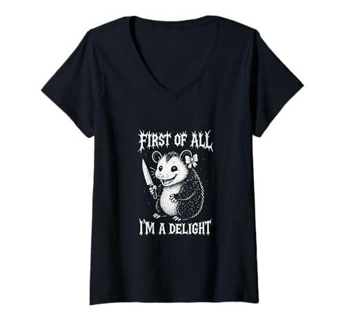 Damen Zuallererst bin ich ein Delight Opossum T-Shirt mit V-Ausschnitt Damen Zuallererst bin ich ein Delight Opossum T-Shirt mit V-Ausschnitt von Funny Opossum Tees and Gifts