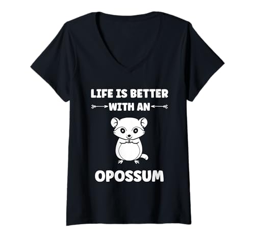 Damen Small Animal Opossums Funny Life is Better with an Opossum T-Shirt mit V-Ausschnitt Damen Small Animal Opossums Funny Life is Better with an Opossum T-Shirt mit V-Ausschnitt von Funny Opossums animals simple Opossum