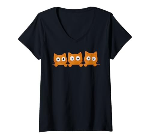 Damen Funny Orange Cats Kittens Cat Lover T-Shirt mit V-Ausschnitt Damen Funny Orange Cats Kittens Cat Lover T-Shirt mit V-Ausschnitt von Funny Orange Cats Graphic Apparel