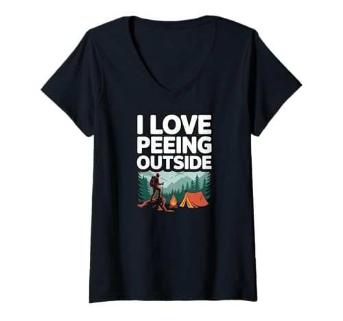 Damen Ich Liebe es draußen zu pinkeln, Camping Humor T-Shirt mit V-Ausschnitt Damen Ich Liebe es draußen zu pinkeln, Camping Humor T-Shirt mit V-Ausschnitt von Funny Outdoor Camping Adventure Enthusiasts
