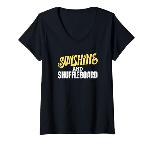 Damen Sunshine And Shuffleboard Lustiger Shuffleboard Player T-Shirt mit V-Ausschnitt von Funny Outdoor Shuffleboard Game Designs