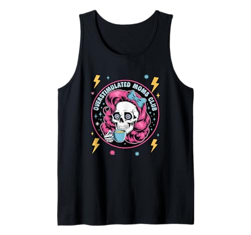 Overstimulated Moms Club Groovy Mama Süßer Totenkopf Muttertag Tank Top von Funny Overstimulated Moms Club Shirt