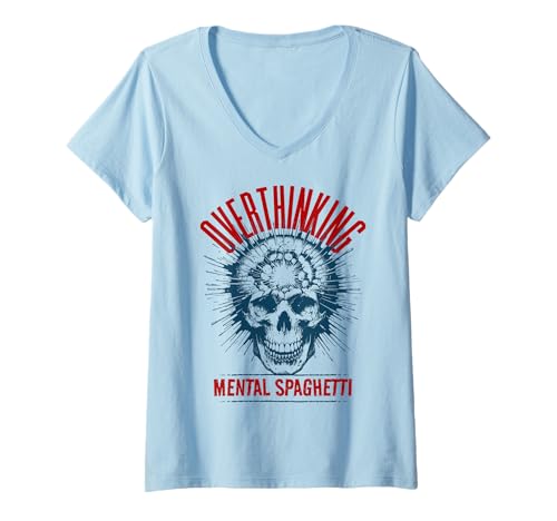 Damen Overthinking Mental Spaghetti Skull Introvert Angst Humor T-Shirt mit V-Ausschnitt von Funny Overthinking Anxiety Mental Spaghetti Skull