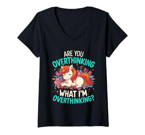 Damen Denken Sie zu viel über Einhornpferd für nachdenkliche Köpfe nach? T-Shirt mit V-Ausschnitt Damen Denken Sie zu viel über Einhornpferd für nachdenkliche Köpfe nach? T-Shirt mit V-Ausschnitt von Funny Overthinking Unicorn For Dreamers & Thinkers