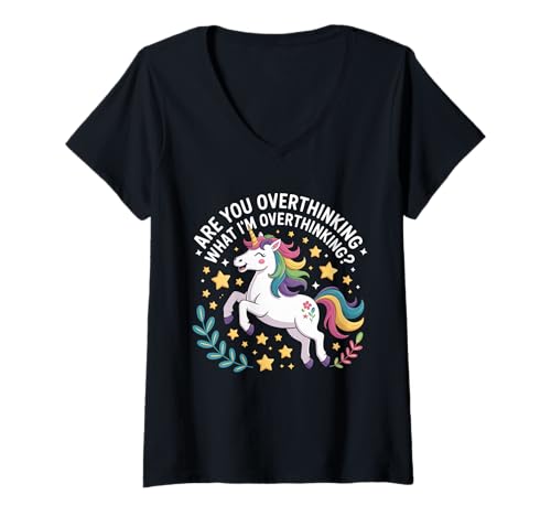 Damen Denken Sie zu viel über Einhornpferd für nachdenkliche Köpfe nach? T-Shirt mit V-Ausschnitt Damen Denken Sie zu viel über Einhornpferd für nachdenkliche Köpfe nach? T-Shirt mit V-Ausschnitt von Funny Overthinking Unicorn For Dreamers & Thinkers