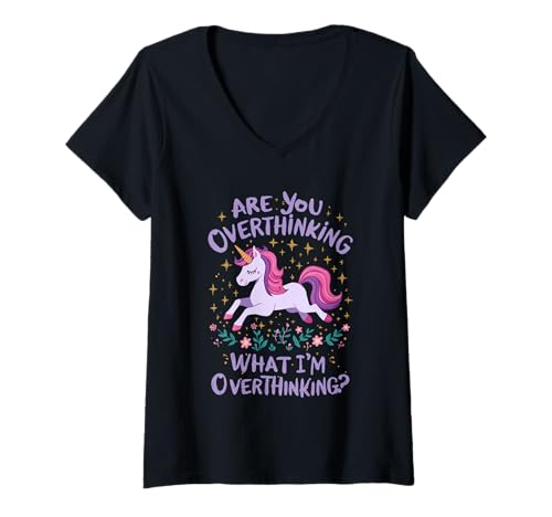 Damen Denken Sie zu viel über Einhornpferd für nachdenkliche Köpfe nach? T-Shirt mit V-Ausschnitt Damen Denken Sie zu viel über Einhornpferd für nachdenkliche Köpfe nach? T-Shirt mit V-Ausschnitt von Funny Overthinking Unicorn For Dreamers & Thinkers