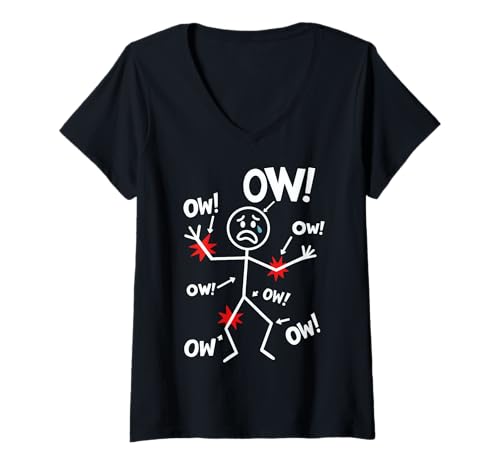 Damen Ow Character Funny Stick Figure Pain T-Shirt mit V-Ausschnitt Damen Ow Character Funny Stick Figure Pain T-Shirt mit V-Ausschnitt von Funny Ow Ow Ow Ow Ow Ow Ow Character