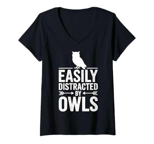 Damen Abgelenkt von Eulen Lustige Eule T-Shirt mit V-Ausschnitt Damen Abgelenkt von Eulen Lustige Eule T-Shirt mit V-Ausschnitt von Funny Owls Cool Owl Design