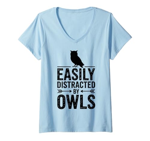 Damen Abgelenkt von Eulen Lustige Eule T-Shirt mit V-Ausschnitt Damen Abgelenkt von Eulen Lustige Eule T-Shirt mit V-Ausschnitt von Funny Owls Cool Owl Designs