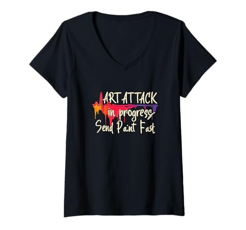 Damen Künstler Humor Grafik Zeichnung Kunst Attack Witz Kunst Lehrer T-Shirt mit V-Ausschnitt Damen Künstler Humor Grafik Zeichnung Kunst Attack Witz Kunst Lehrer T-Shirt mit V-Ausschnitt von Funny Painter Quote