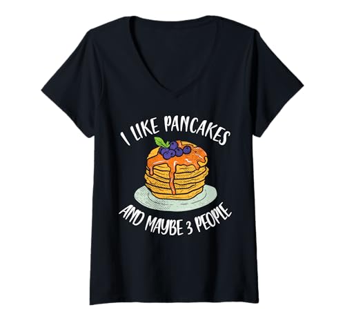 Damen Ich mag Pfannkuchen und vielleicht 3 Leute Lustiger Pfannkuchenliebhaber T-Shirt mit V-Ausschnitt Damen Ich mag Pfannkuchen und vielleicht 3 Leute Lustiger Pfannkuchenliebhaber T-Shirt mit V-Ausschnitt von Funny Pancake Lover Gifts For Pancake Addicts
