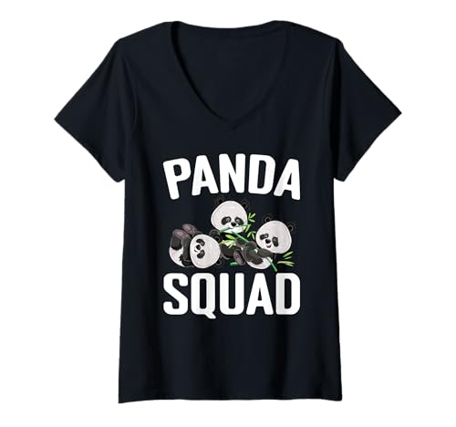 Damen Panda Squad Tier-Zoo-Liebhaber, Geburtstag, Halloween, Party, Match T-Shirt mit V-Ausschnitt Damen Panda Squad Tier-Zoo-Liebhaber, Geburtstag, Halloween, Party, Match T-Shirt mit V-Ausschnitt von Funny Panda Birthday Squad School Party Matching