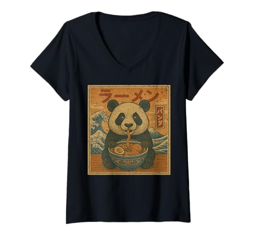 Damen Lustige Kawaii Ramen Panda Japanische Nudeln Panda Essen Ramen T-Shirt mit V-Ausschnitt Damen Lustige Kawaii Ramen Panda Japanische Nudeln Panda Essen Ramen T-Shirt mit V-Ausschnitt von Funny Panda Lovers Cute Panda Eating Ramen shirt