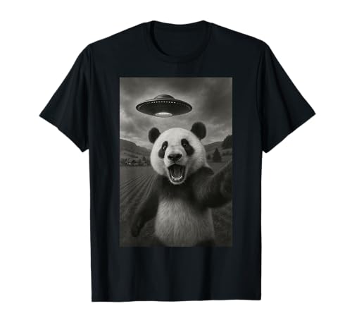 Panda Selfie mit Alien UFO lustig für Jungen Männer Frauen Kinder T-Shirt von Funny Panda Selfie Graphic Tees Apparel