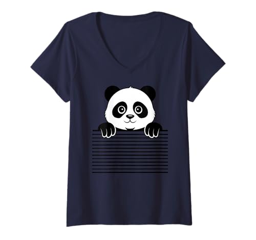Damen Lustiger Peeking Panda Niedlicher Zoo Tierliebhaber für Männer Frauen Kinder T-Shirt mit V-Ausschnitt von Funny Panda for Men Women and Kids