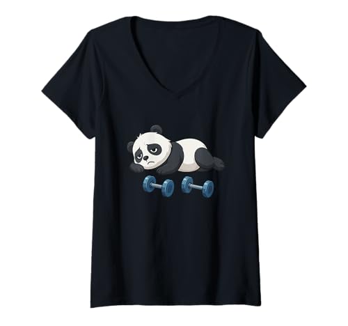 Damen Lazy Panda Train Gewichtheben Fitness Workout Hantel Gym T-Shirt mit V-Ausschnitt Damen Lazy Panda Train Gewichtheben Fitness Workout Hantel Gym T-Shirt mit V-Ausschnitt von Funny Panda & Gym Quotes Gifts Men Women Kids
