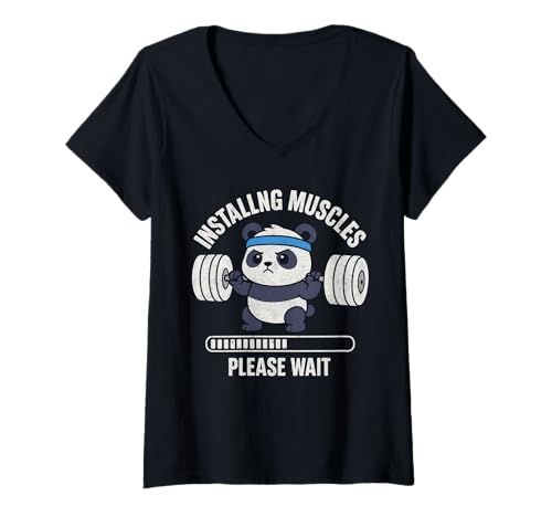 Damen Muskelaufbau Bitte warten Sie Panda Fitness Workout Train T-Shirt mit V-Ausschnitt Damen Muskelaufbau Bitte warten Sie Panda Fitness Workout Train T-Shirt mit V-Ausschnitt von Funny Panda & Gym Quotes Gifts Men Women Kids