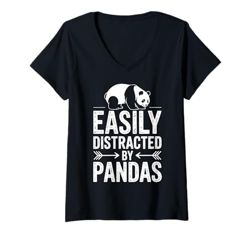 Damen Abgelenkt von Pandas Funny Panda T-Shirt mit V-Ausschnitt von Funny Pandas Cool Panda Design