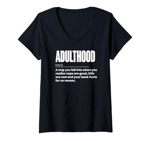 Damen Erwachsenenalter Erwachsene Eltern Definition T-Shirt mit V-Ausschnitt Damen Erwachsenenalter Erwachsene Eltern Definition T-Shirt mit V-Ausschnitt von Funny Parenting Mom Dad Life Adulting Humor Gifts