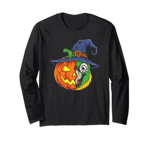 Laterne mit Papageien-Kürbis-Anhänger, für Halloween, Kinder, Herren und Damen Langarmshirt von Funny Parrot Lovers Halloween Pumpkin Outfits