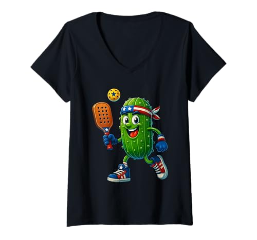 Damen Patriotic Pickleball Pickle USA Lustige Paddelsportbekleidung T-Shirt mit V-Ausschnitt Damen Patriotic Pickleball Pickle USA Lustige Paddelsportbekleidung T-Shirt mit V-Ausschnitt von Funny Patriotic Pickleball Merch