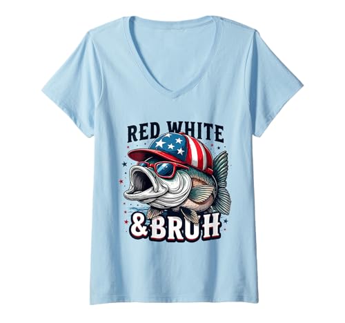 Damen Patriotisches Rot Weiß & Bruh America Lustiges Angeln 4. Juli T-Shirt mit V-Ausschnitt Damen Patriotisches Rot Weiß & Bruh America Lustiges Angeln 4. Juli T-Shirt mit V-Ausschnitt von Funny Patriotic Red White & Bruh Design Gift Idea