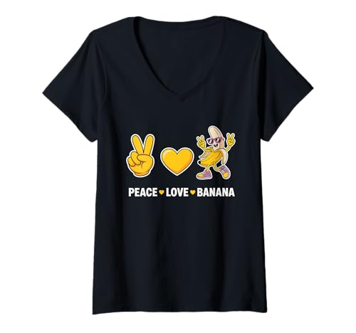 Damen Peace Love Banana Lustige gelbe Bananen Fruit Summer Lover T-Shirt mit V-Ausschnitt Damen Peace Love Banana Lustige gelbe Bananen Fruit Summer Lover T-Shirt mit V-Ausschnitt von Funny Peace Love Banana Fresh Banana Fruit Lovers