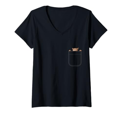 Damen Niedliche Katze, die herausschaut, Keine echte Tasche, lustige Katzenliebhaber T-Shirt mit V-Ausschnitt Damen Niedliche Katze, die herausschaut, Keine echte Tasche, lustige Katzenliebhaber T-Shirt mit V-Ausschnitt von Funny Peeking Cat Lovers Pocket Design Co